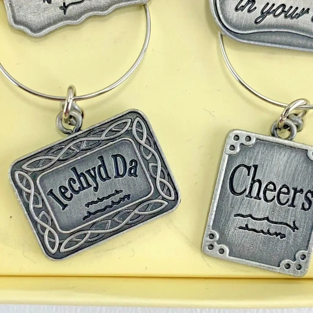 Past Times Wine Charms Set of 6 Silver Tone Metal‎ Wit and Wisdom New in Box